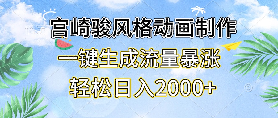 宫崎骏风格动画制作，一键生成流量暴涨，轻松日入2000+-万利网