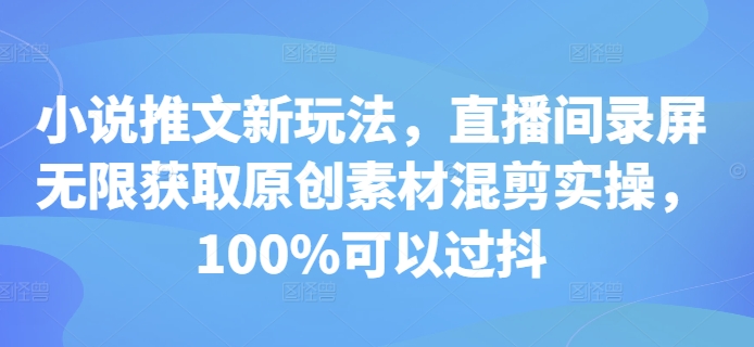 小说推文新玩法，直播间录屏无限获取原创素材混剪实操，100%可以过抖-万利网