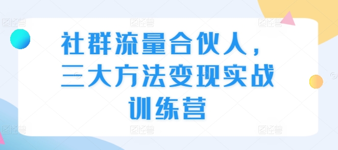 社群流量合伙人，三大方法变现实战训练营-万利网
