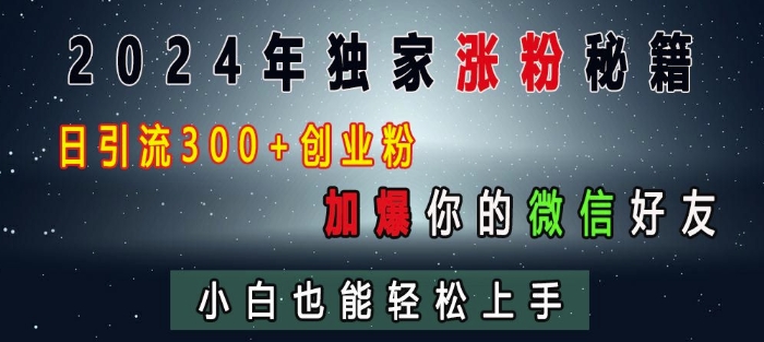 2024年独家涨粉秘籍，日引流300+创业粉，加爆你的微信好友，小白也能轻松上手-万利网