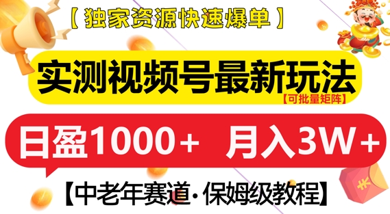 实测视频号最新玩法，中老年赛道，独家资源，月入过W+-万利网