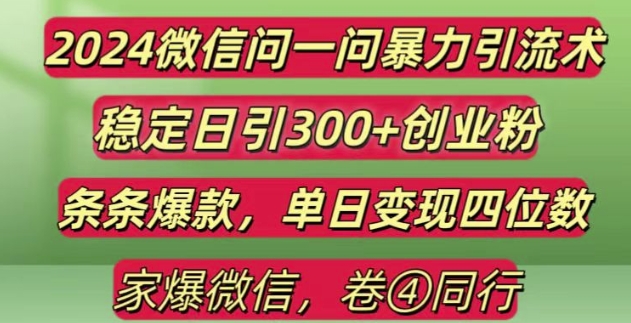 2024最新微信问一问暴力引流300+创业粉,条条爆款单日变现四位数-万利网