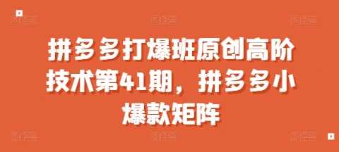 拼多多打爆班原创高阶技术第41期，拼多多小爆款矩阵-万利网