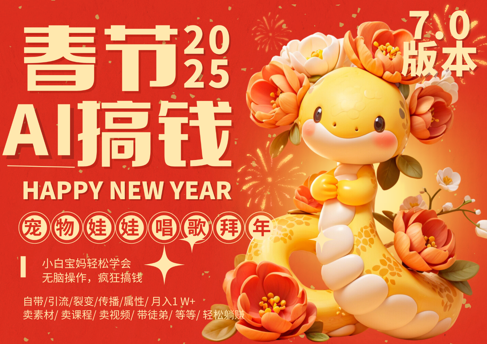 AI春节搞钱7.0升级版 蝴蝶号超火爆萌宠唱歌拜年  AI一键制作 批量出内容   春节做…-万利网