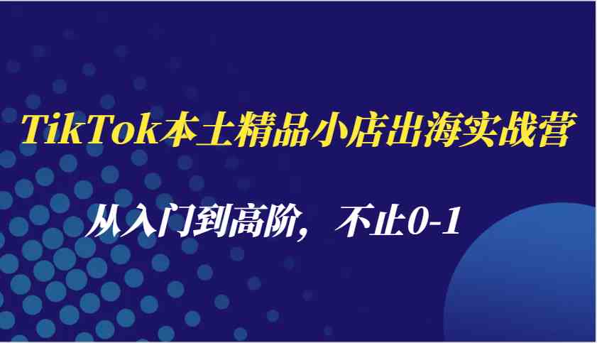 TikTok本土精品小店出海实战营，从入门到高阶，不止0-1-万利网