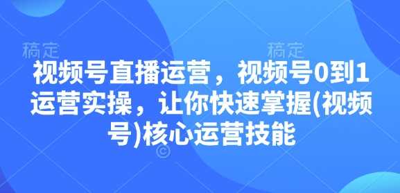 视频号直播运营，视频号0到1运营实操，让你快速掌握(视频号)核心运营技能-万利网