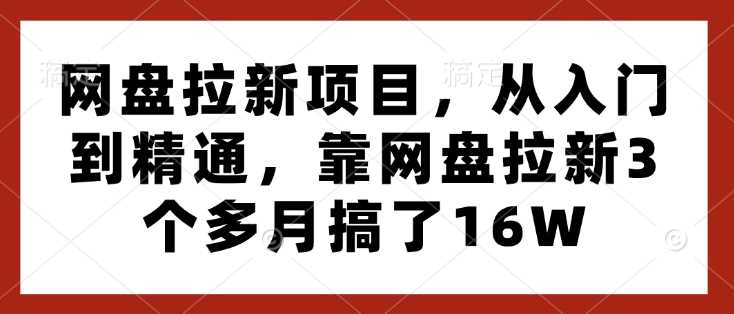 网盘拉新项目，从入门到精通，靠网盘拉新3个多月搞了16W-万利网