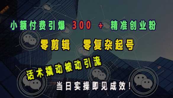 小额付费引爆 300 + 精准创业粉，零剪辑、零复杂起号，话术撬动被动引流，当日实操即见成效-万利网