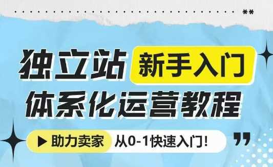 独立站新手入门体系化运营教程，助力独立站卖家从0-1快速入门!-万利网