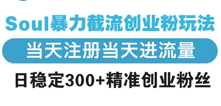 Soul暴力截流创业粉玩法，当天注册当天进流量，日稳定300+精准创业粉丝-万利网