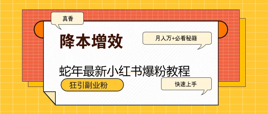 蛇年最新小红书爆粉教程，狂引副业粉，月入万+必看-万利网