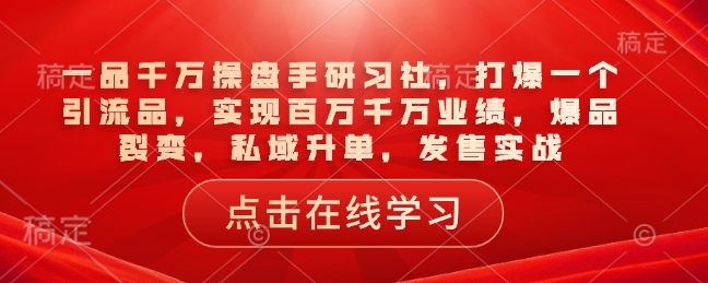 一品千万操盘手研习社，打爆一个引流品，实现百万千万业绩，爆品裂变，私域升单，发售实战-万利网