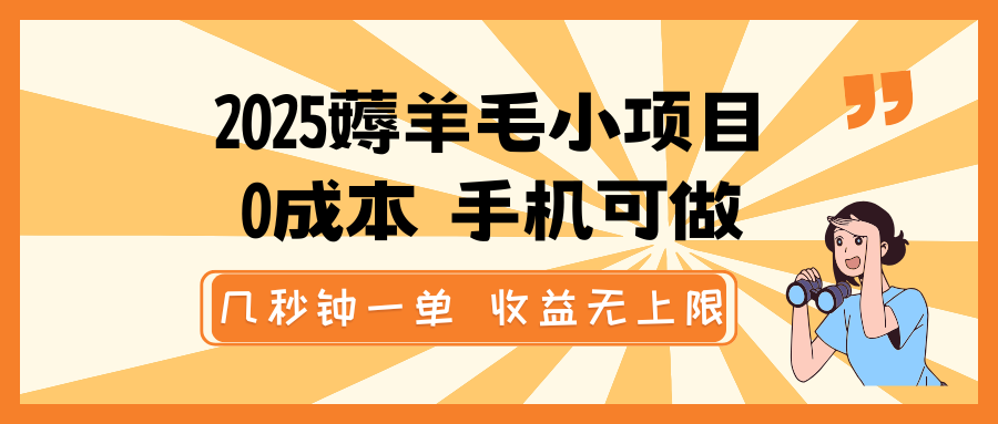 2025薅羊毛小项目，0成本 手机可做，几秒钟一单，收益无上限-万利网