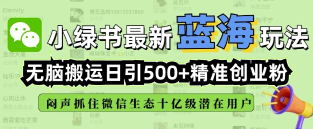 小绿书无脑搬运引流，全自动日引500精准创业粉，微信生态内又一个闷声发财的机会-万利网