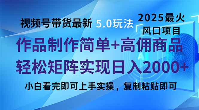 视频号带货最新5.0玩法，作品制作简单，当天起号，复制粘贴，轻松矩阵…-万利网