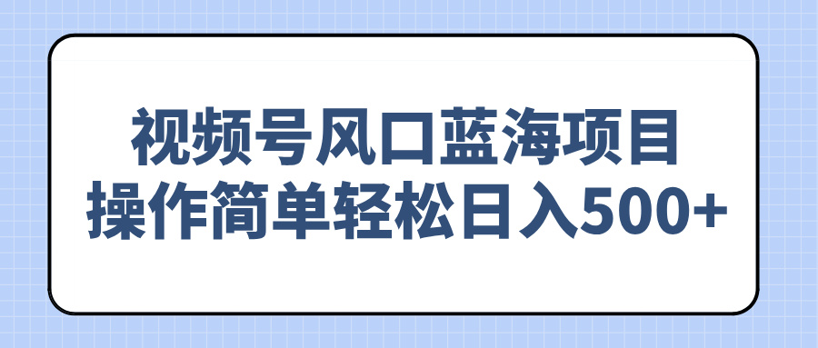 视频号风口蓝海项目，操作简单轻松日入500+-万利网