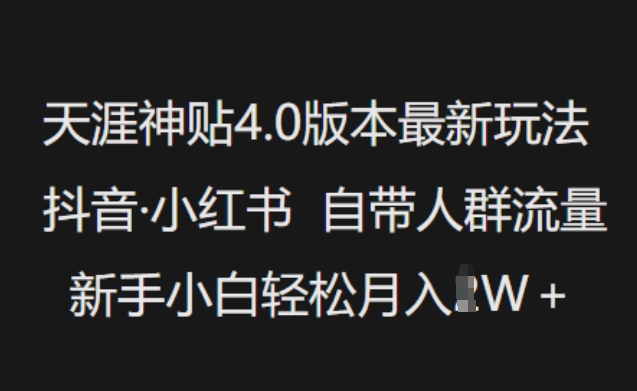 天涯神贴4.0版本最新玩法，抖音·小红书自带人群流量，新手小白轻松月入过W-万利网