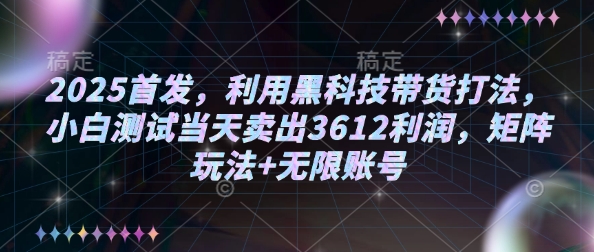 2025首发，利用黑科技带货打法，小白测试当天卖出3612利润，矩阵玩法+无限账号【揭秘】-万利网