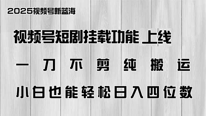 视频号短剧挂载功能上线，一刀不剪纯搬运，小白也能轻松日入四位数-万利网