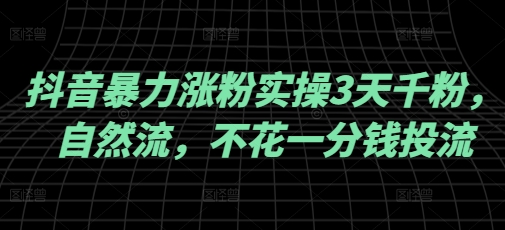 抖音暴力涨粉实操3天千粉，自然流，不花一分钱投流，实操经验分享-万利网