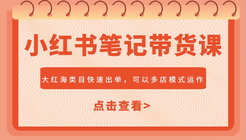 小红书笔记带货课，大红海类目快速出单，市场大，可以多店模式运作-万利网