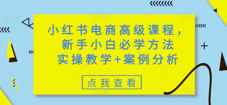 小红书电商高级课程，新手小白必学方法，实操教学+案例分析-万利网