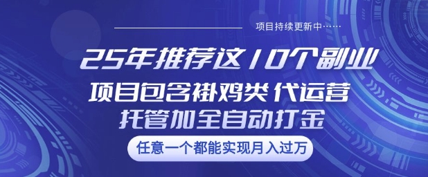 25年推荐这10个副业项目包含褂鸡类、代运营托管类、全自动打金类【揭秘】-万利网
