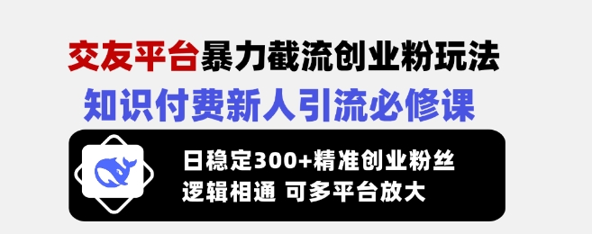 交友平台暴力截流创业粉玩法，知识付费新人引流必修课，日稳定300+精准创业粉丝，逻辑相通可多平台放大-万利网