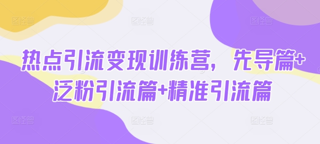 热点引流变现训练营，先导篇+泛粉引流篇+精准引流篇-万利网
