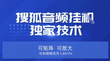 【搜狐音频挂G】独家技术，可矩阵可放大，红利期稳定月入8k【揭秘】-万利网