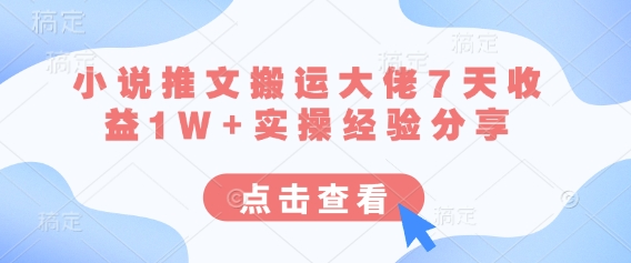 小说推文搬运大佬7天收益1W+实操经验分享-万利网