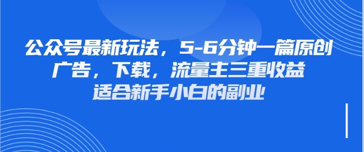 公众号最新玩法，广告，下载，流量主三重收益，非常适合新手小白的项目-万利网