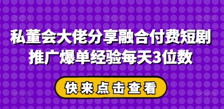 私董会大佬分享融合付费短剧推广爆单经验每天3位数-万利网