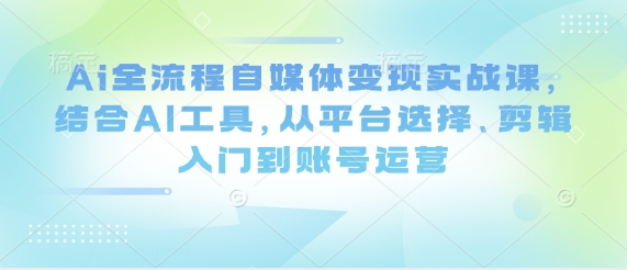 Ai全流程自媒体变现实战课，结合AI工具，从平台选择、剪辑入门到账号运营-万利网