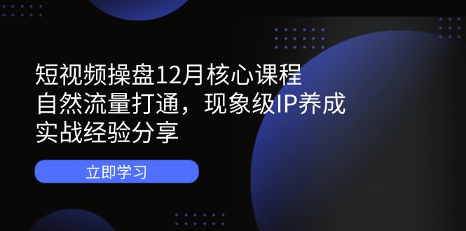 短视频操盘12月核心课程：自然流量打通，现象级IP养成，实战经验分享-万利网