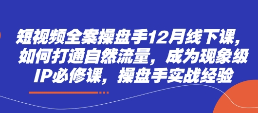 短视频全案操盘手12月线下课，如何打通自然流量，成为现象级IP必修课，操盘手实战经验-万利网