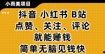 小而美的项目，抖音小红书B站视频点赞、关注、评论就能挣钱，简单无脑立见收益，妥妥的零撸项目【揭秘】-万利网