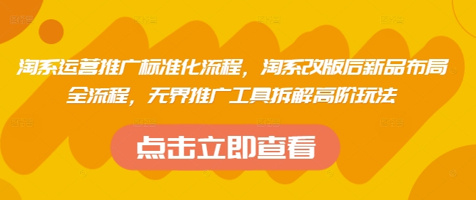 淘系运营推广标准化流程，​淘系改版后新品布局全流程，无界推广工具拆解高阶玩法-万利网
