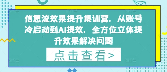 信息流效果提升集训营，从账号冷启动到AI提效，全方位立体提升效果解决问题-万利网