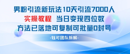 男粉引流新玩法10天引流7000人当日变现四位数可复制可批量0封号-万利网