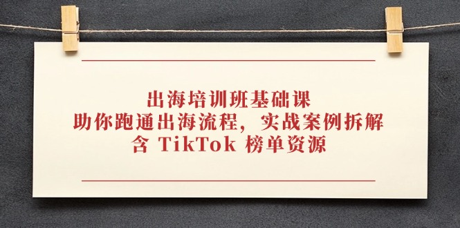 出海培训班基础课，助你跑通出海流程，实战案例拆解，含 TikTok 榜单资源-万利网